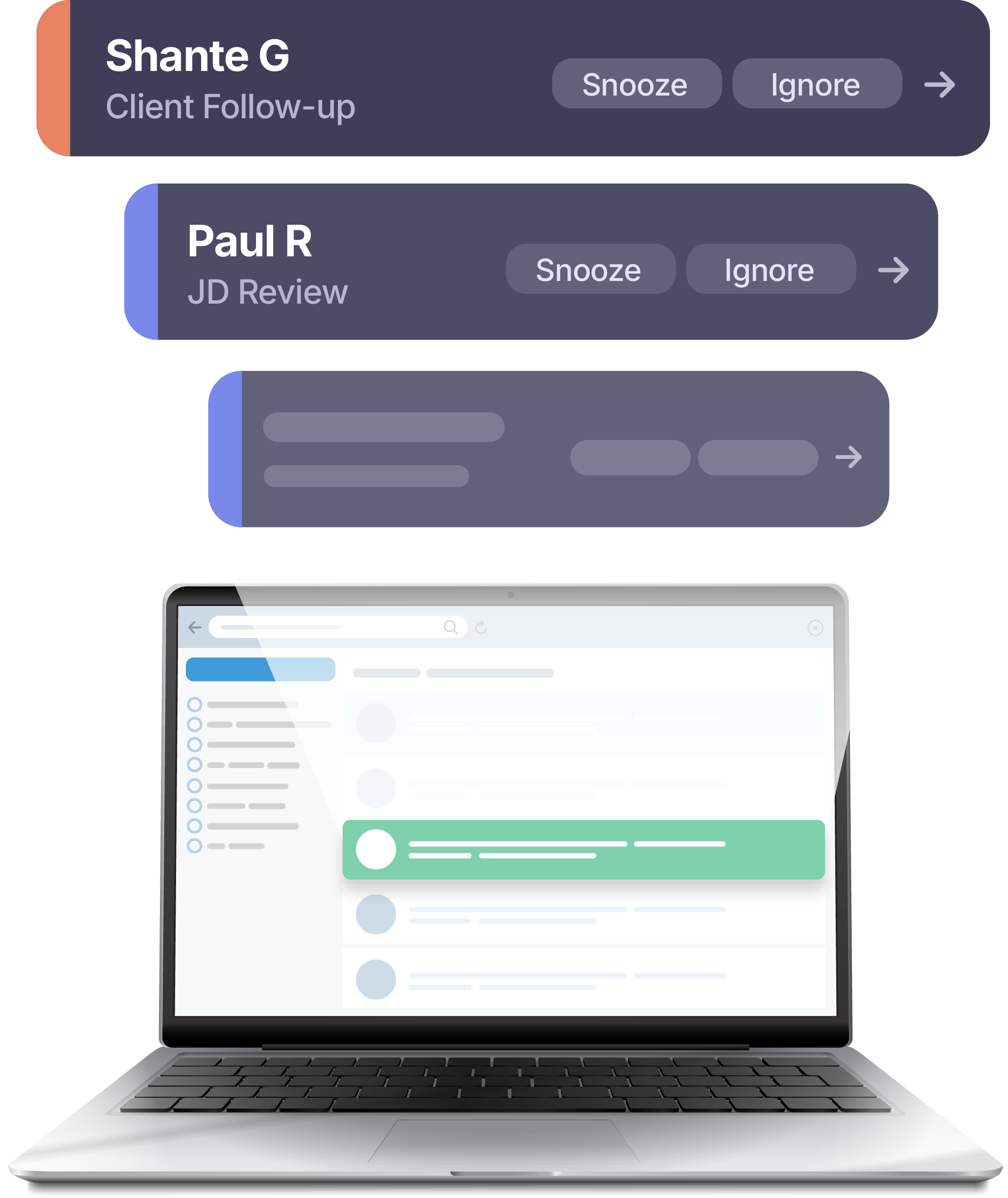ReplyList digest actions showing snooze and ignore states